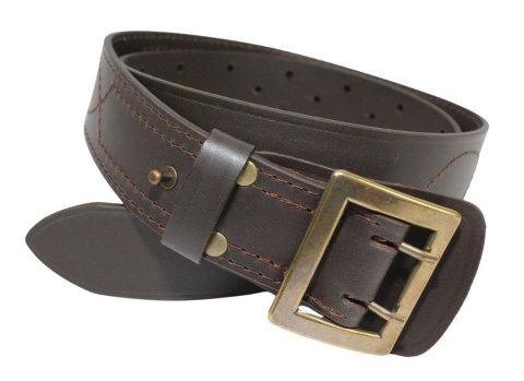 Wojskowy Pas Męski Skórzany OFICER HADA (PL) Skóra Licowa CZEKOLADOWY MOSIĘŻNA KLAMRA Super Wytrzymały Z Płytką Gładki P45B
