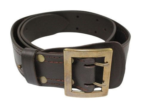 Wojskowy Pas Męski Skórzany OFICER HADA (PL) Skóra Licowa CZEKOLADOWY MOSIĘŻNA KLAMRA Super Wytrzymały Z Płytką Gładki P45B