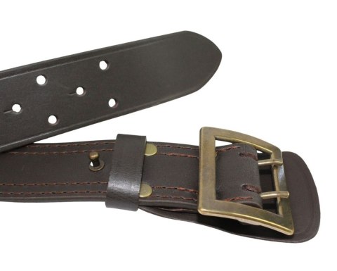 Wojskowy Pas Męski Skórzany OFICER HADA (PL) Skóra Licowa CZEKOLADOWY MOSIĘŻNA KLAMRA Super Wytrzymały Z Płytką Gładki P45B