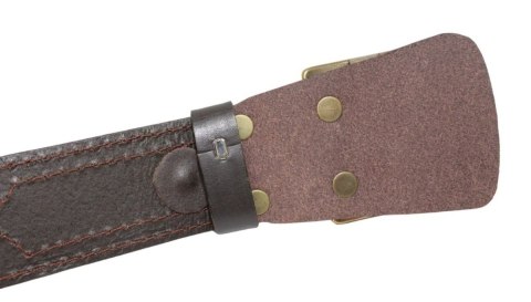 Wojskowy Pas Męski Skórzany OFICER HADA (PL) Skóra Licowa CZEKOLADOWY MOSIĘŻNA KLAMRA Super Wytrzymały Z Płytką Gładki P45B