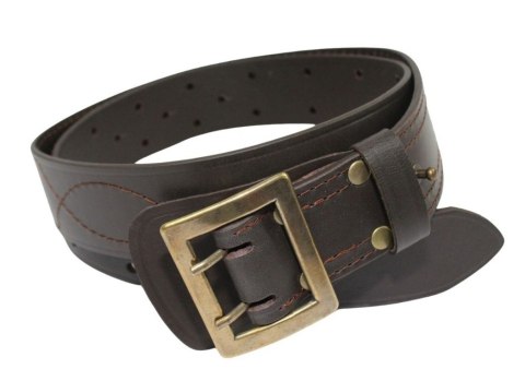 Wojskowy Pas Męski Skórzany OFICER RUBIN (PL) Skóra Licowa CZEKOLADOWY MOSIĘŻNA KLAMRA Super Wytrzymały Z Płytką Gładki P45B XXL