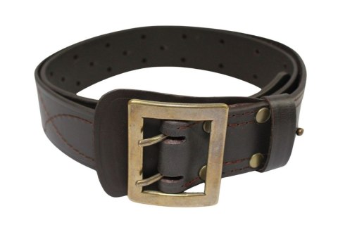 Wojskowy Pas Męski Skórzany OFICER RUBIN (PL) Skóra Licowa CZEKOLADOWY MOSIĘŻNA KLAMRA Super Wytrzymały Z Płytką Gładki P45B XXL