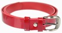 Pasek Damski Skórzany PAS-MAX (PL) Skóra Licowa EXTRA Gładki 25 mm Lakierowany CIEMNY CZERWONY