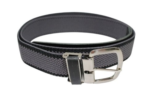 Pasek Gumowa Plecionka Polska Galanteria (PL) Super Rozciągliwy 40 mm Klamra Tradycyjna Szeroki Zakres Zapinania SZARY Z CZARNYM