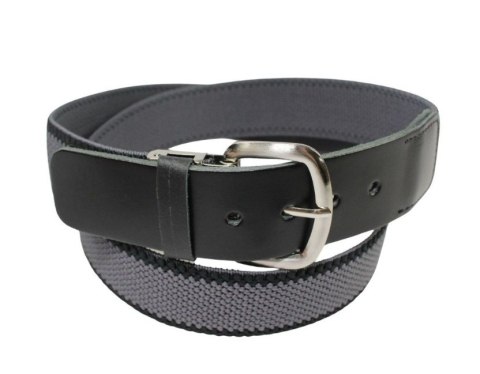 Pasek Gumowa Plecionka Polska Galanteria (PL) Super Rozciągliwy 40 mm Klamra Tradycyjna Szeroki Zakres Zapinania SZARY Z CZARNYM