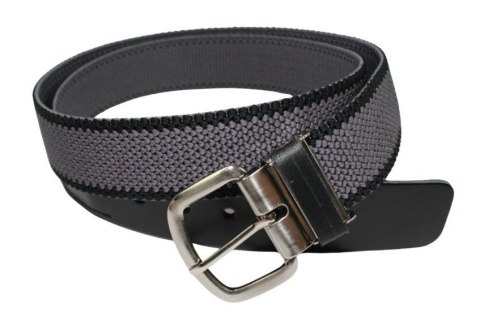 Pasek Gumowa Plecionka Polska Galanteria (PL) Super Rozciągliwy 40 mm Klamra Tradycyjna Szeroki Zakres Zapinania SZARY Z CZARNYM