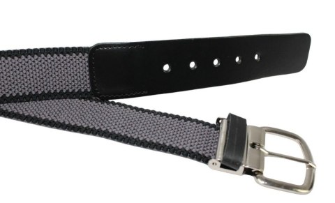 Pasek Gumowa Plecionka Polska Galanteria (PL) Super Rozciągliwy 40 mm Klamra Tradycyjna Szeroki Zakres Zapinania SZARY Z CZARNYM