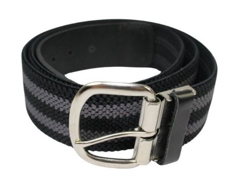 Pasek Gumowa Plecionka Polska Galanteria (PL) Super Rozciągliwy 40 mm Klamra Tradycyjna Szeroki Zakres Zapinania SZARY/CZARNY