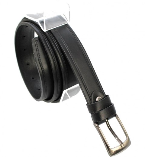 Pasek Męski Skórzany PAS-MAX (PL) "IMITACJA SZYCIA" Skóra Licowa EXTRA 30 mm CZARNY