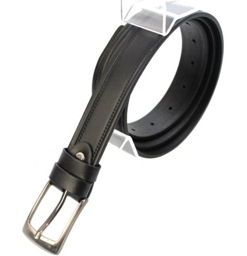 Pasek Męski Skórzany PAS-MAX (PL) "IMITACJA SZYCIA" Skóra Licowa EXTRA 30 mm CZARNY