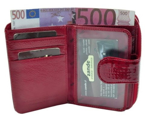 Portfel Damski Skóra Naturalna GREGORIO Średni Z Suwakiem Piórnik Lakierowany FS-115 FIOLETOWY RFID 12,5 x 8,5 x 3 [cm]