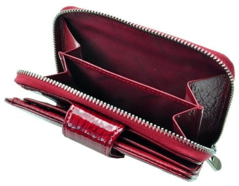 Portfel Damski Skóra Naturalna GREGORIO Średni Z Suwakiem Piórnik Lakierowany FS-115 FIOLETOWY RFID 12,5 x 8,5 x 3 [cm]