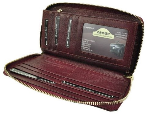 Portfel Damski Skóra Naturalna Lakierowana GREGORIO Duży Z Metalowym Suwakiem Piórnik FS 119 FIOLETOWY 19.5 x 10.5 x 2 [cm]