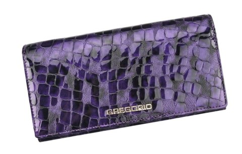 Portfel Damski Skórzany GREGORIO Długi Max Z Klamrą Lakierowany FS-100 FIOLETOWY RFID 18,5 x 9,5 x 3,5 [cm]