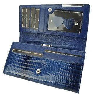 Portfel Damski Skórzany GREGORIO Długi Max Z Klamrą Lakierowany FS-100 NIEBIESKI RFID 18,5 x 9,5 x 3,5 [cm]