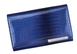 Portfel Damski Skórzany GREGORIO Duży Z Suwakiem Lakierowany RFID GF-112 NIEBIESKI 15 x 10 x 4 [cm]