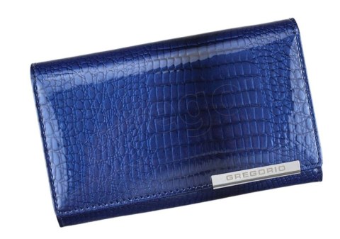 Portfel Damski Skórzany GREGORIO Duży Z Suwakiem Lakierowany RFID GF-112 NIEBIESKI 15 x 10 x 4 [cm]
