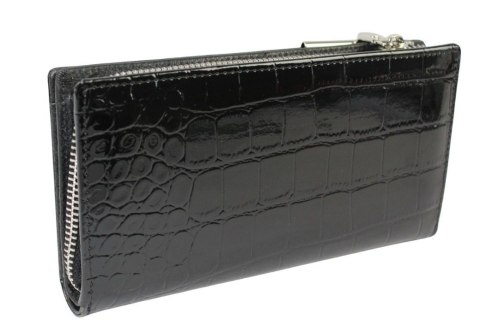 Portfel Damski Skórzany GREGORIO Lakierowany Długi Z Suwakiem Na Zewnątrz BC-124 CZARNY 19,5 x 10 x 3,5 [cm]
