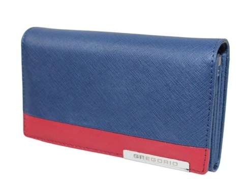 Portfel Damski Skórzany GREGORIO Średni Z Klamrą FRZ-101 NIEBIESKI/CZERWONY 15,5 x 9,5 x 4 [cm]