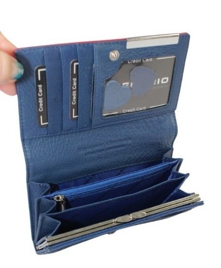 Portfel Damski Skórzany GREGORIO Średni Z Klamrą FRZ-101 NIEBIESKI/CZERWONY 15,5 x 9,5 x 4 [cm]