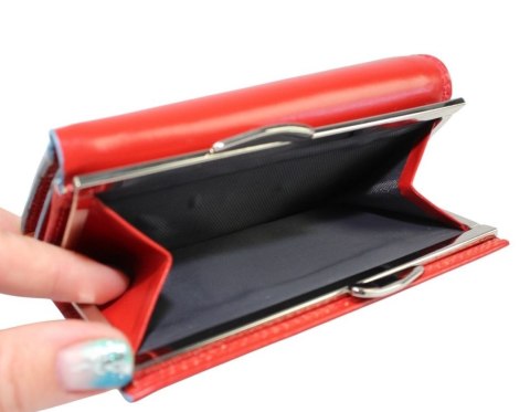 Portfel Damski Skórzany Harvey Miller Skóra Bydlęca Klamra 14 cm  PL10 CZERWONY 14,5 x 9 x 3,5 [cm]