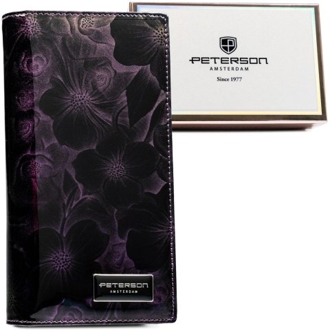 Portfel Damski Skórzany Peterson Lakierowany Długi Z Suwakiem Na Zewnątrz RFID PTN-PS1431 FIOLETOWY 19,5 x 10 x 3,5 [cm]
