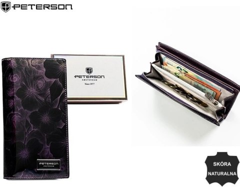 Portfel Damski Skórzany Peterson Lakierowany Długi Z Suwakiem Na Zewnątrz RFID PTN-PS1431 FIOLETOWY 19,5 x 10 x 3,5 [cm]