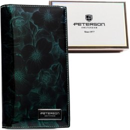 Portfel Damski Skórzany Peterson Lakierowany Długi Z Suwakiem Na Zewnątrz RFID PTN-PS1431 ZIELONY 19,5 x 10 x 3,5 [cm]