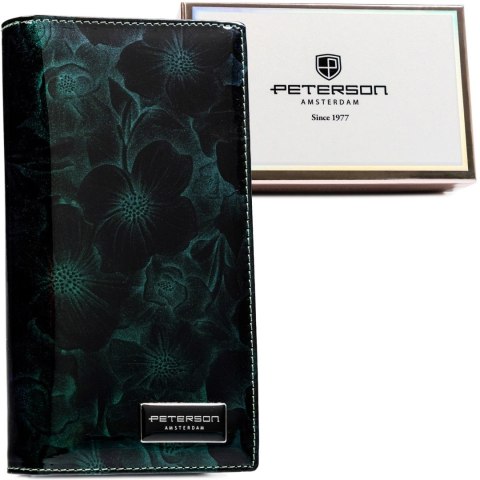 Portfel Damski Skórzany Peterson Lakierowany Długi Z Suwakiem Na Zewnątrz RFID PTN-PS1431 ZIELONY 19,5 x 10 x 3,5 [cm]