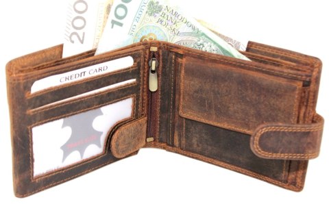 Portfel Męski NORDEE Skóra Licowa Duży Poziomy Z Zapinką Dwa Skrzydełka ''MOTYW KACZKA'' L-895 10,5 x 7 x 2 [cm]