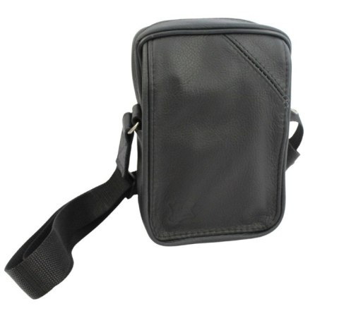 Skórzana Torba Na Ramię Pionowa GRETOS (PL) CZARNA Listonoszka Z Klapką 21 x 13 x 7 [cm]