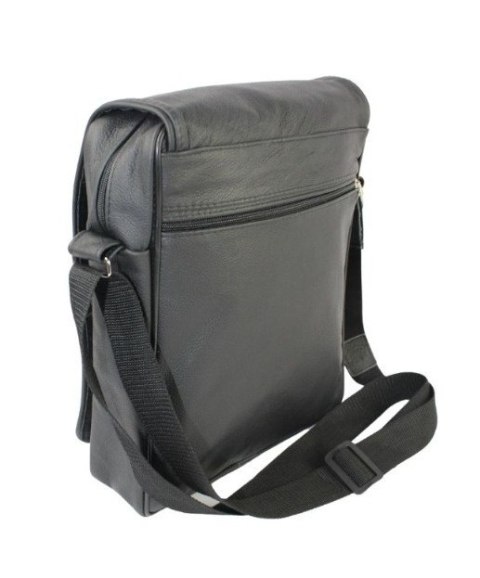 Skórzana Torba Na Ramię Pionowa GRETOS (PL) CZARNA Listonoszka Z Klapką 25 x 18 x 8 [cm]