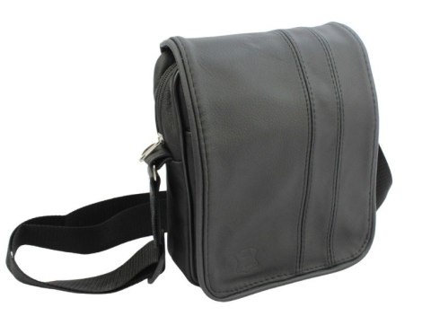 Skórzana Torba Na Ramię Pionowa GRETOS (PL) CZARNA Z PRZESZYCIAMI Listonoszka Z Klapką 25 x 18 x 8 [cm]