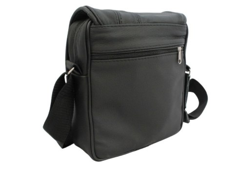 Skórzana Torba Na Ramię Pionowa GRETOS (PL) CZARNA Z PRZESZYCIAMI Listonoszka Z Klapką 25 x 18 x 8 [cm]