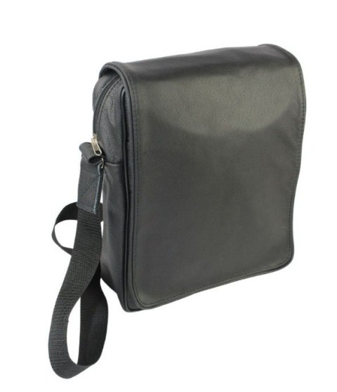 Skórzana Torba Na Ramię Pionowa GRETOS (PL) Listonoszka Z Klapką CZARNA 37 x 30 x 7 [cm]