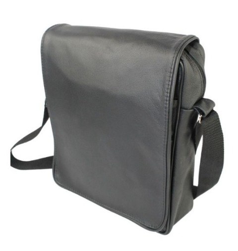 Skórzana Torba Na Ramię Pionowa GRETOS (PL) Listonoszka Z Klapką CZARNA 37 x 30 x 7 [cm]