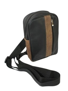 Torba Skórzana Na Ramię Nerka Barkówka Noszona Na Skos GRETOS (PL) Praktyczna I Wygodna CZARNO-BRĄZOWA 25 x 17 x 7 [cm]