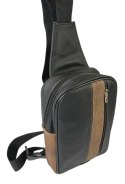 Torba Skórzana Na Ramię Nerka Barkówka Noszona Na Skos GRETOS (PL) Praktyczna I Wygodna CZARNO-BRĄZOWA 25 x 17 x 7 [cm]
