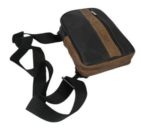 Torba Skórzana Na Ramię Nerka Barkówka Noszona Na Skos GRETOS (PL) Praktyczna I Wygodna CZARNO-BRĄZOWA 25 x 17 x 7 [cm]