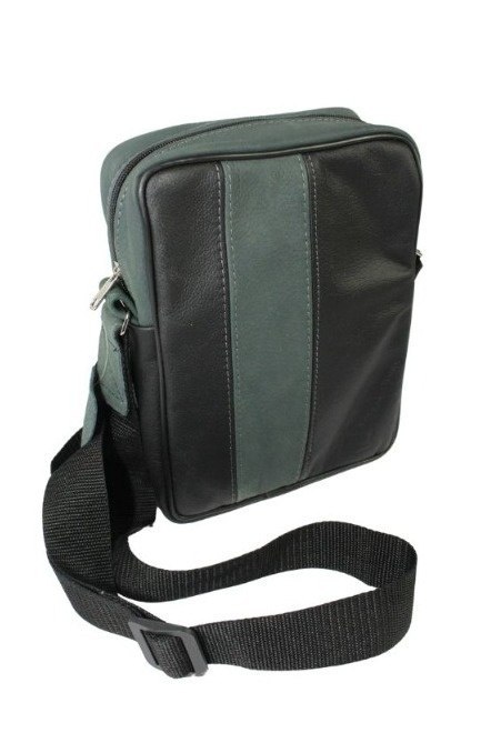 Torba męska skórzana GRETOS MAROUS (PL) Skóra Naturalna CZARNO-ZIELONA 25 x 17 x 6 [cm]