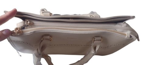 Torebka Skóra Włoska ROVICKY (PL) Elegancki Stylowy Kuferek 1117 KREMOWA 33 x 26 x 13 [cm]