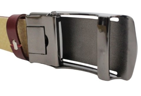 Wizytowy Pasek Skórzany 35 mm PAS-MAX (PL) Pełna Klamra AUTOMAT/SAMOZACISK Garnitur CZEREŚNIOWY K61 ASZ35/KASZ85 XXL NADWYMIAR