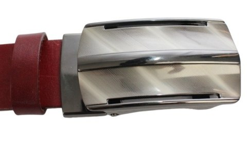 Wizytowy Pasek Skórzany 35 mm PAS-MAX (PL) Pełna Klamra AUTOMAT/SAMOZACISK Garnitur CZEREŚNIOWY K61 ASZ35/KASZ85