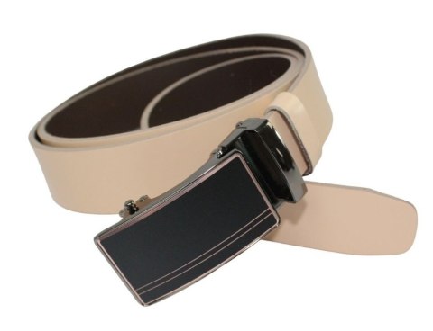 Wizytowy Pasek Skórzany 35 mm Polska Galanteria (PL) Pełna Klamra AUTOMAT/SAMOZACISK Garnitur KREMOWY ASZ35/KASZ31