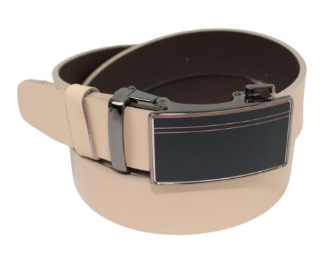 Wizytowy Pasek Skórzany 35 mm Polska Galanteria (PL) Pełna Klamra AUTOMAT/SAMOZACISK Garnitur KREMOWY ASZ35/KASZ31