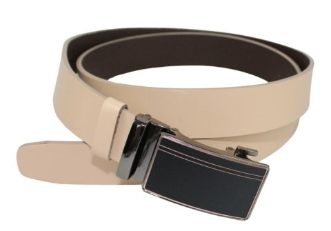 Wizytowy Pasek Skórzany 35 mm Polska Galanteria (PL) Pełna Klamra AUTOMAT/SAMOZACISK Garnitur KREMOWY ASZ35/KASZ31