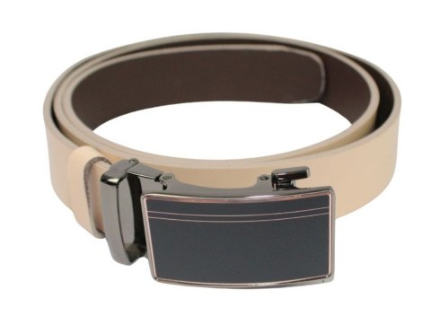 Wizytowy Pasek Skórzany 35 mm Polska Galanteria (PL) Pełna Klamra AUTOMAT/SAMOZACISK Garnitur KREMOWY ASZ35/KASZ31