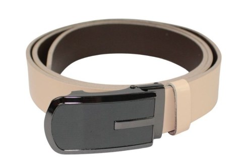 Wizytowy Pasek Skórzany 35 mm Polska Galanteria (PL) Pełna Klamra AUTOMAT/SAMOZACISK Garnitur KREMOWY ASZ35/KASZ68