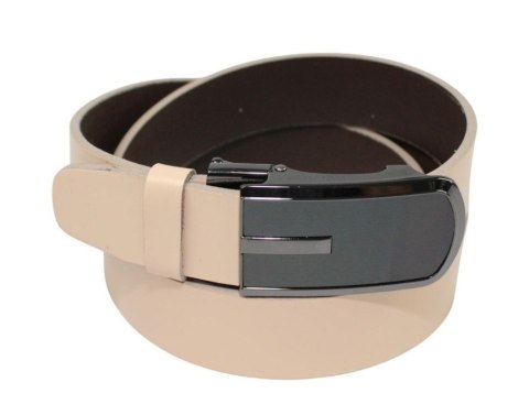 Wizytowy Pasek Skórzany 35 mm Polska Galanteria (PL) Pełna Klamra AUTOMAT/SAMOZACISK Garnitur KREMOWY ASZ35/KASZ68