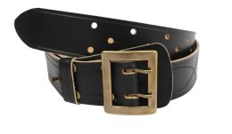 Wojskowy Pas Męski Skórzany OFICER RUBIN(PL) Skóra Licowa CZARNY MOSIĘŻNA KLAMRA Z Jasnym Spodem Płytka I Przeszyciami PO45C XXL